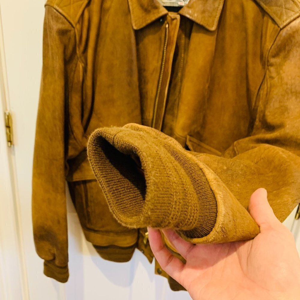 M Julian Brown Leather Bomber Aviator Flight Jacket Vintage Size L/XL - Picture 4 of 16